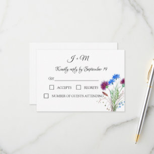 Thistle Floral Scottish Watercolor Wedding RSVP