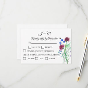 Thistle Floral Scottish Watercolor Wedding RSVP Card