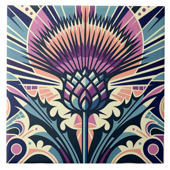 Thistle Flower Art Deco Tile (Front)
