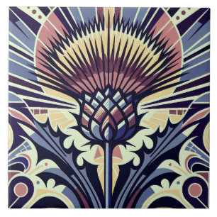 Thistle Flower Art Deco Tile