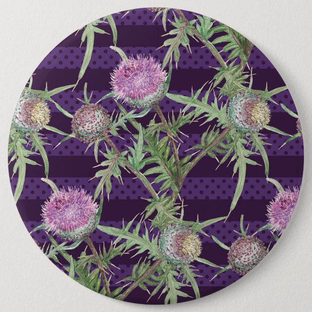 Thistle flowers violet 6 inch round button (Front)