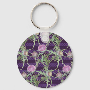 Thistle flowers watercolor pattern keychain