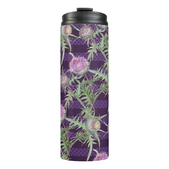 Thistle flowers watercolor pattern thermal tumbler (Front)