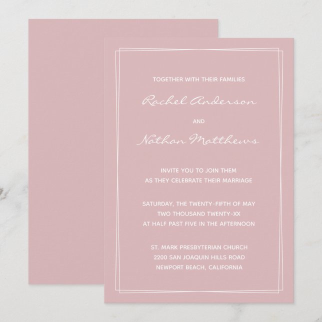 Thistle French Pink Modern Wedding Invitations (Devant / Derrière)