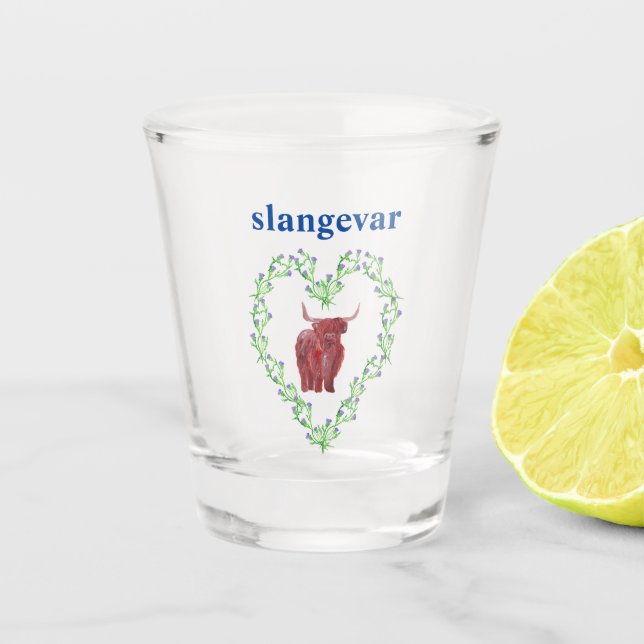 thistle heart highland cow scottish slangevar shot glass (Front)