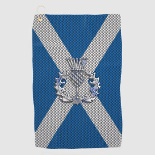 Thistle on Carbon Fibre Print on Scotland Flag Golf Towel