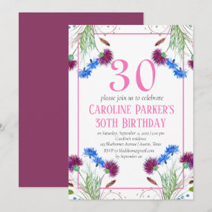 Thistle Scottish 30th Birthday Purple Floral Invitation