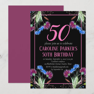 Thistle Scottish 50th Birthday Purple Floral Invitation