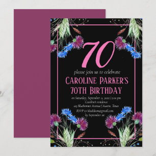 Thistle Scottish 70th Birthday Purple Floral Invitation