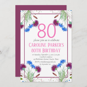 Thistle Scottish 80th Birthday Purple Floral Invitation