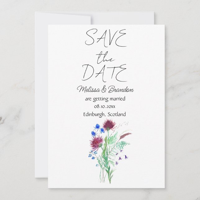 Thistle Scottish Floral Flowers Rustic Wedding  Invitation (Front)
