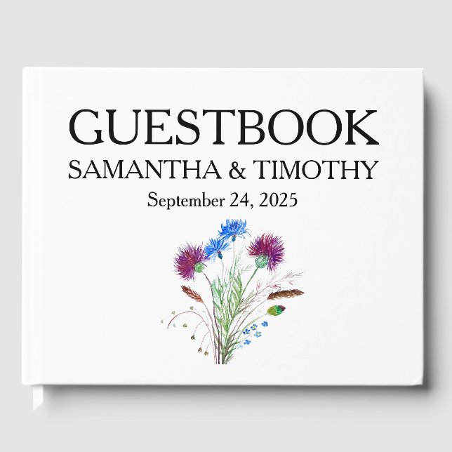 Thistle Scottish Watercolor Floral Wedding Guest Book (Front)