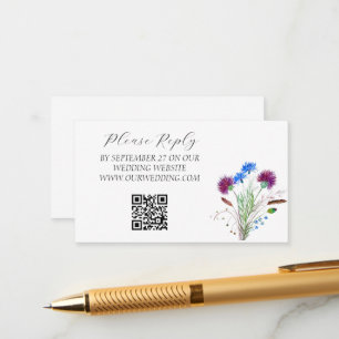 Thistle Scottish Watercolor Purple Floral Wedding Enclosure Card