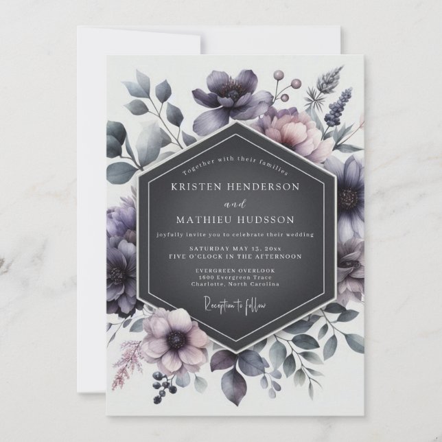 Thistle Shadowy Flora Wedding Invitation (Front)