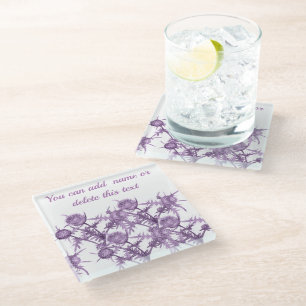 THISTLE violet flower pattern Glass Coaster