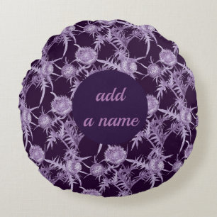 THISTLE violet flower pattern Round Pillow