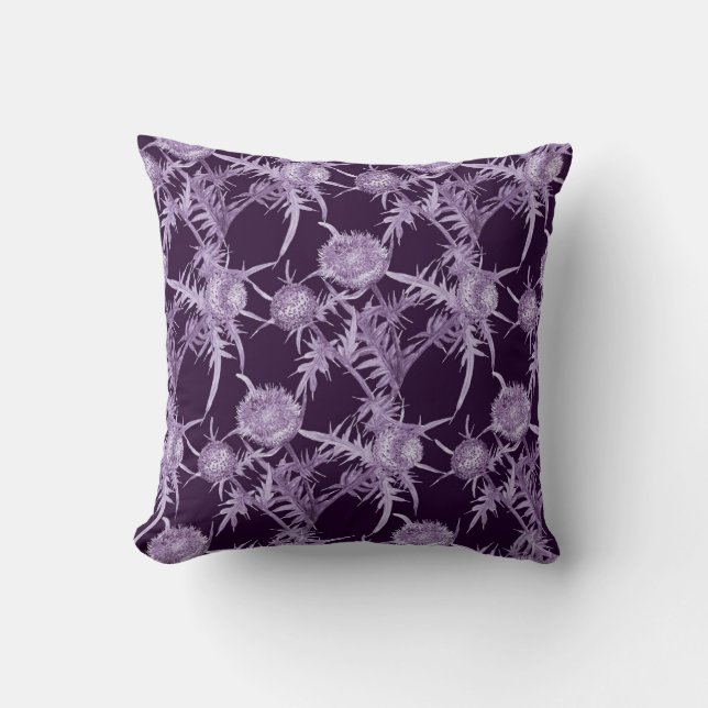 THISTLE violet flower pattern Throw Pillow (Front)