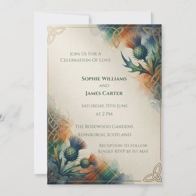 Thistle Wildflower Scottish Wedding Invitation (Front)