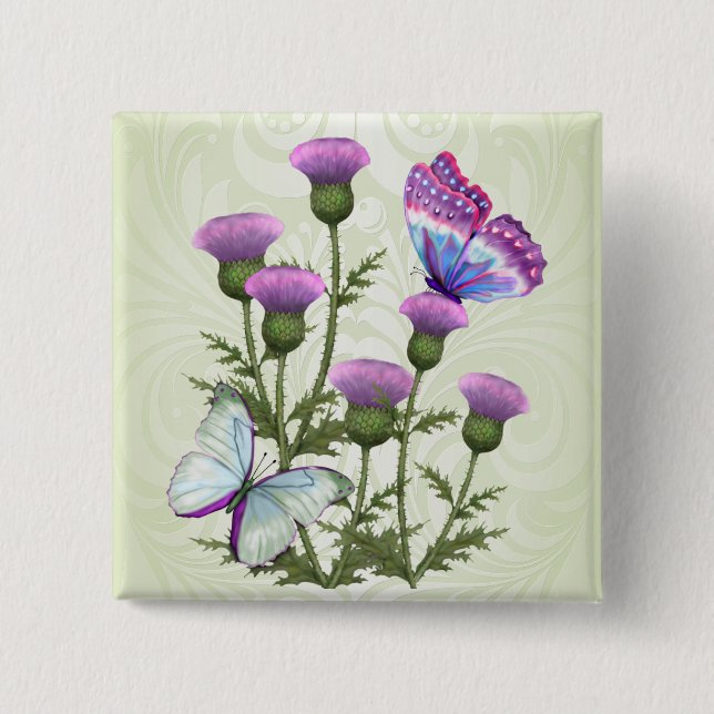 Thistles and Butterflies 2 Inch Square Button (Front)