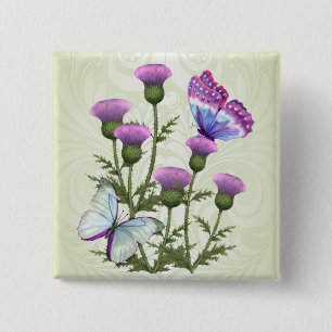 Thistles and Butterflies 2 Inch Square Button