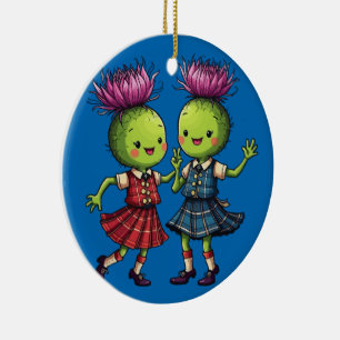 Thistles Wearing Plaid Dancing Scottish Ceilidh Ceramic Ornament