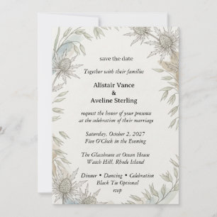 Thistles, Wheat Stems, Watercolor Foliage, Botanic Invitation