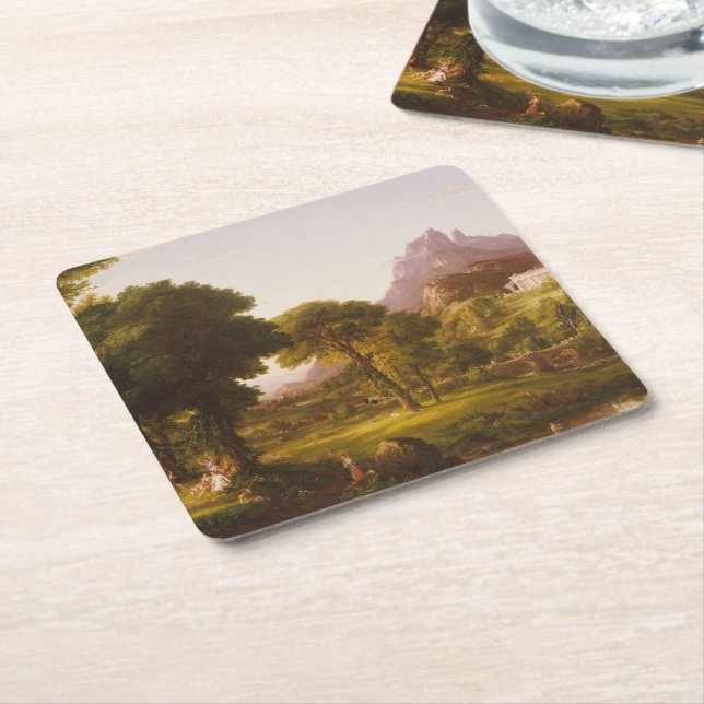 Thomas Cole  Dream of Arcadia Square Paper Coaster (Angled)