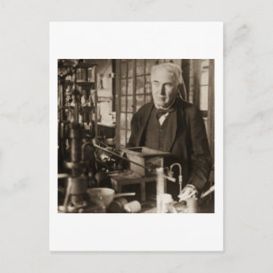 Thomas Edison in His Lab Stereoview Postcard