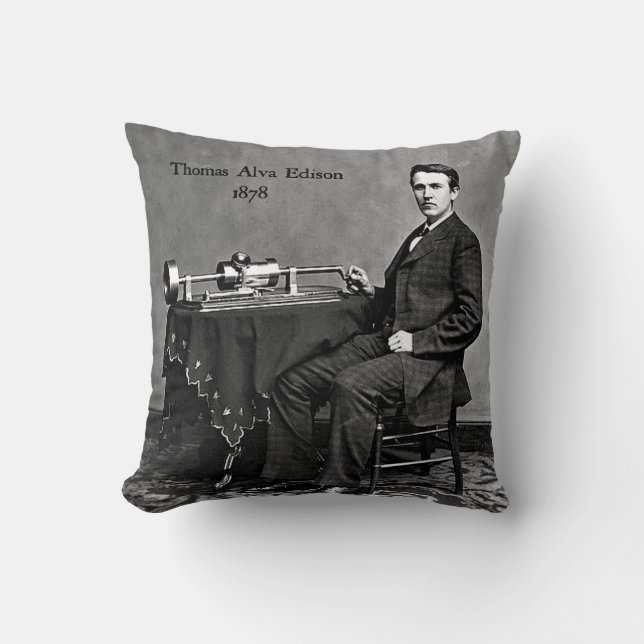 Thomas Edison Throw Pillow (Front)