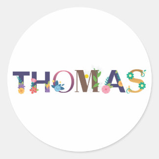 THOMAS First Name Elegant Embroidered Classic Round Sticker