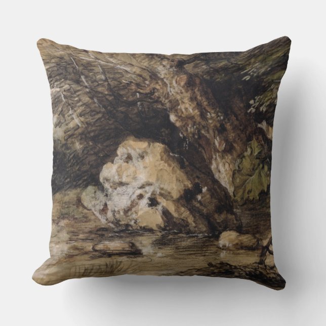 Thomas Gainsborough | A Hilly Landscape with Figur Throw Pillow (Front)