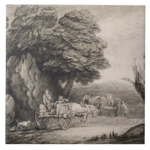 Thomas Gainsborough   Wooded Landscape with Carts Tile