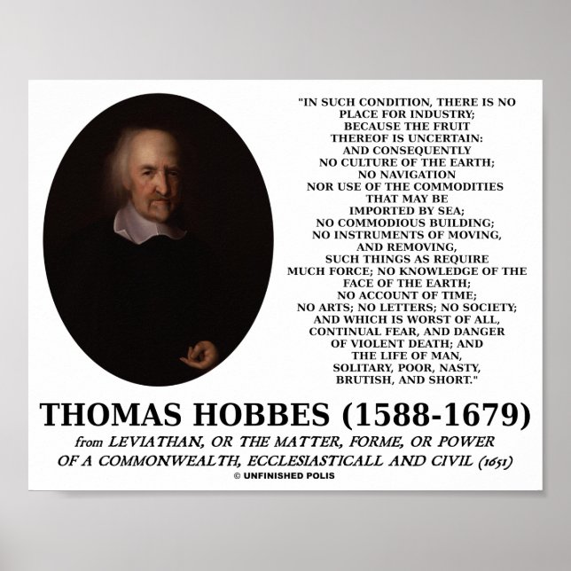 Thomas Hobbes Leviathan Man Solitary Poor Quote Poster (Front)