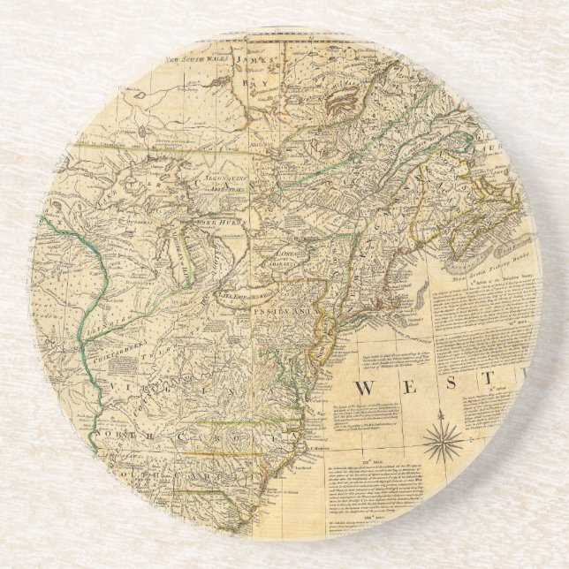 Thomas Jefferys' 1776 American Atlas Map Coaster (Front)