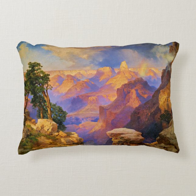 Thomas Moran art, Grand Canyon with Rainbow Accent Pillow (Front)