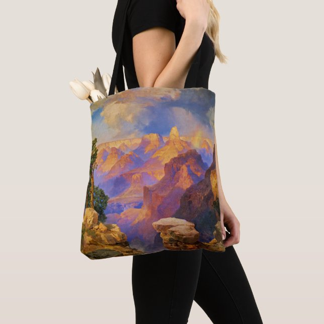 Thomas Moran art, Grand Canyon with Rainbow Tote Bag (Close Up)