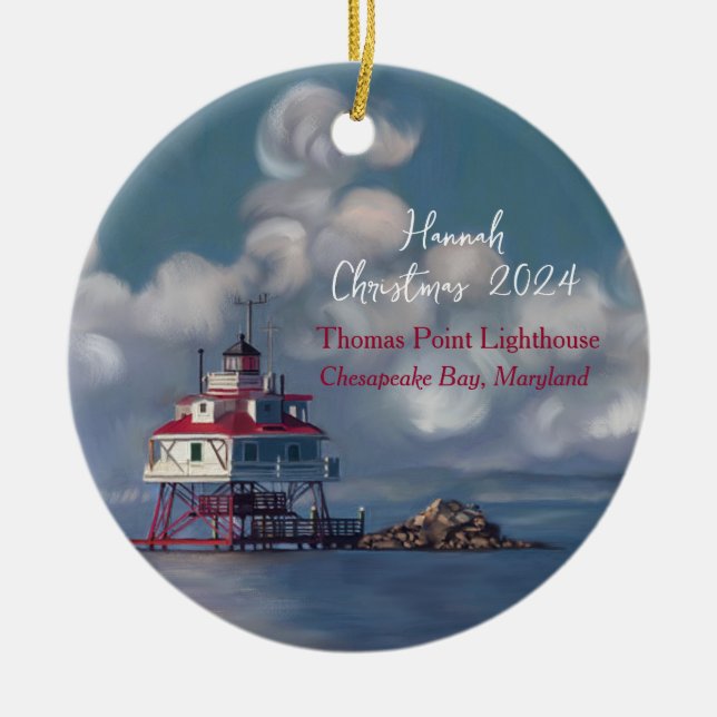 Thomas Point Lighthouse Personalized Ornament (Front)