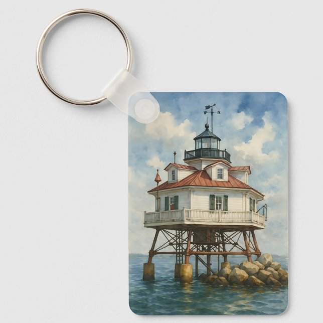 Thomas Point Shoal Lighthouse Watercolor Keychain (Front)