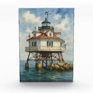 Thomas Point Shoal Lighthouse Watercolor Photo Block