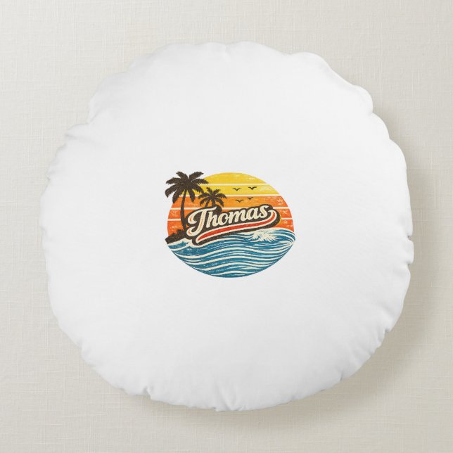 Thomas Retro Sunset Name Design Round Pillow (Front)