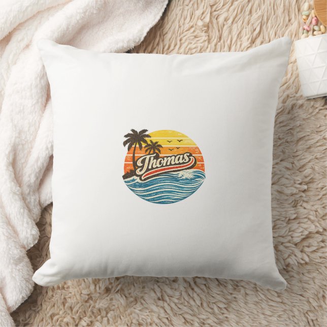 Thomas Retro Sunset Name Design Throw Pillow (Blanket)