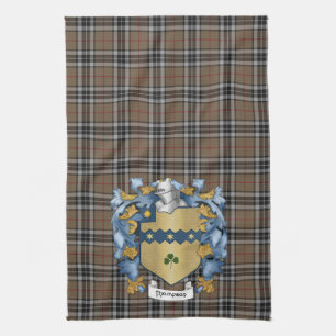 Thompson Family Crest and Hunting Tartan (Irish) Kitchen Towel