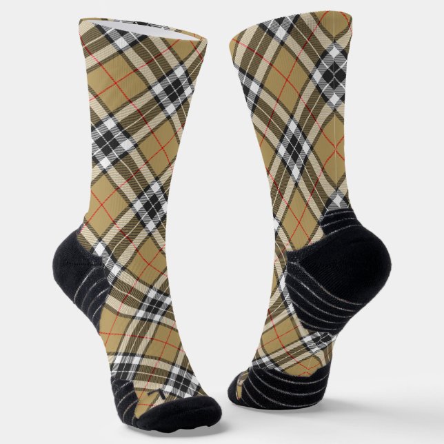 Thomson Camel Tartan Plaid Pattern Family Fashion  Socks (Angled)