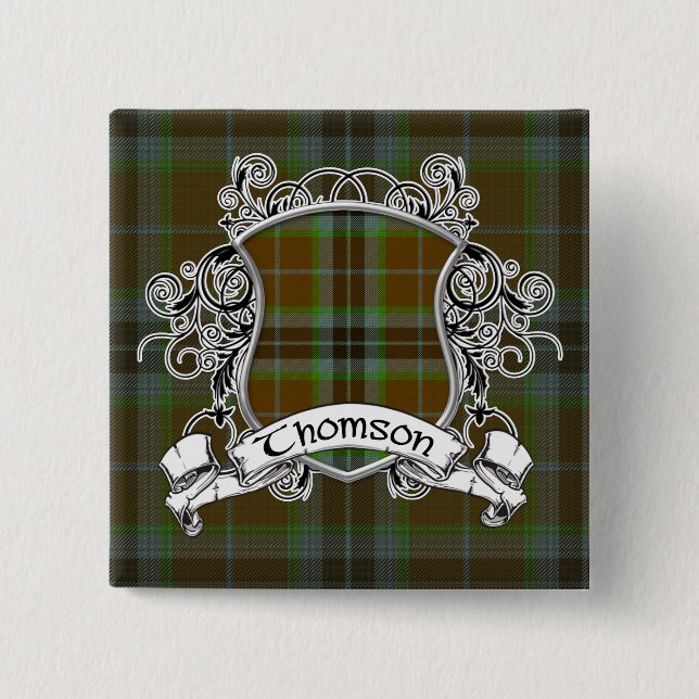 Thomson Tartan Shield 2 Inch Square Button (Front)