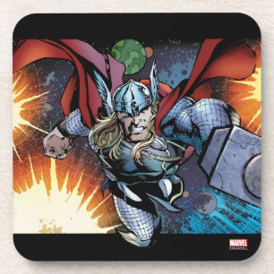 Thor Flying Through Space Comic Panel Coaster