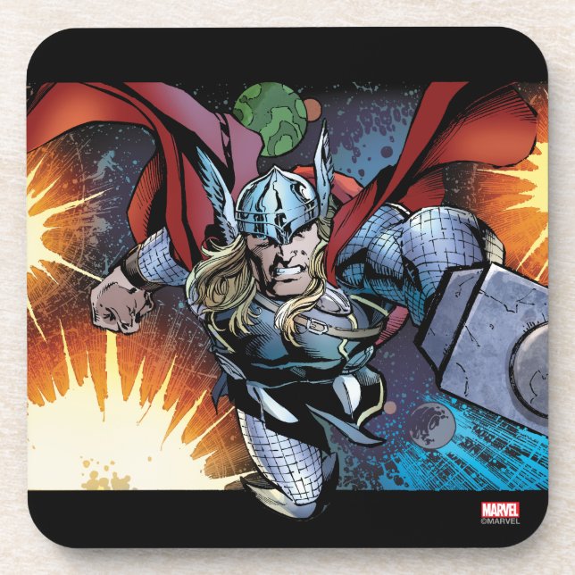 Thor Flying Through Space Comic Panel Coaster (Front)