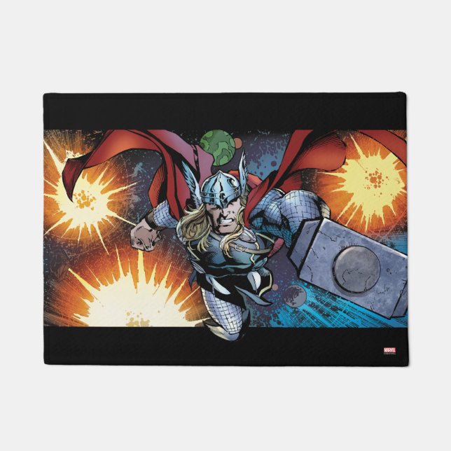Thor Flying Through Space Comic Panel Doormat (Front)