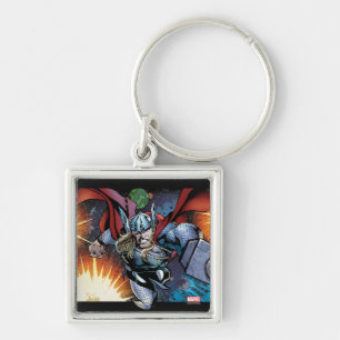 Thor Flying Through Space Comic Panel Keychain
