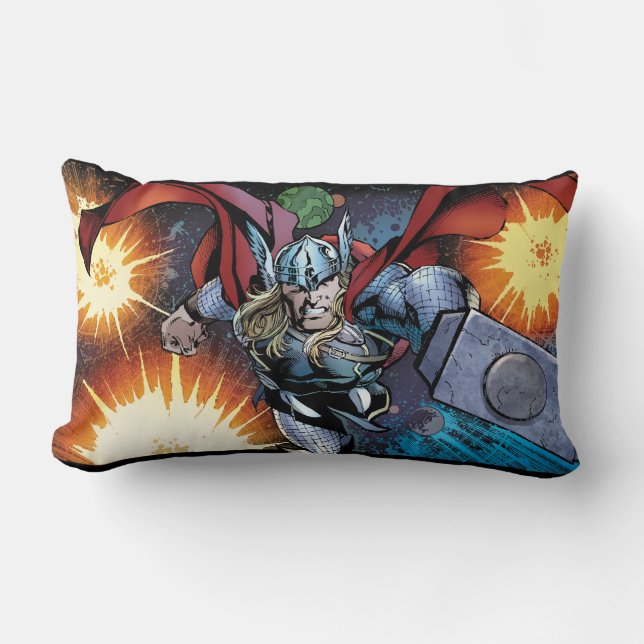 Thor Flying Through Space Comic Panel Lumbar Pillow (Front)