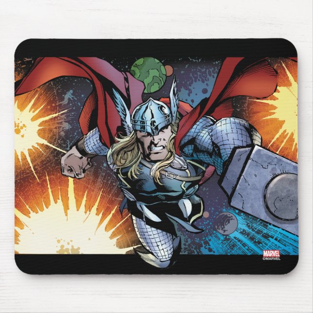 Thor Flying Through Space Comic Panel Mouse Pad (Front)